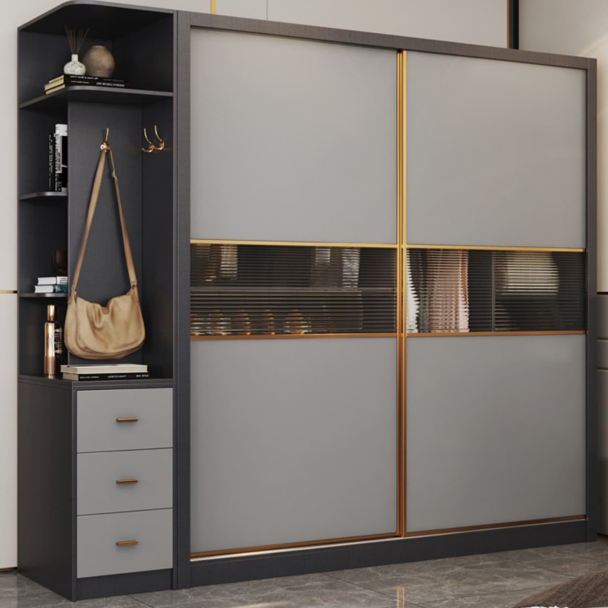 Modern Wood Freestanding Wardrobe Soft Close Drawer and Doors Wardrobe - image 10
