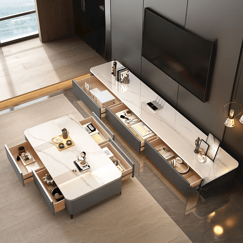 Modern Simple Style Solid and Manufactured Wood Rectangular TV Stand with 3 Drawers - image 7