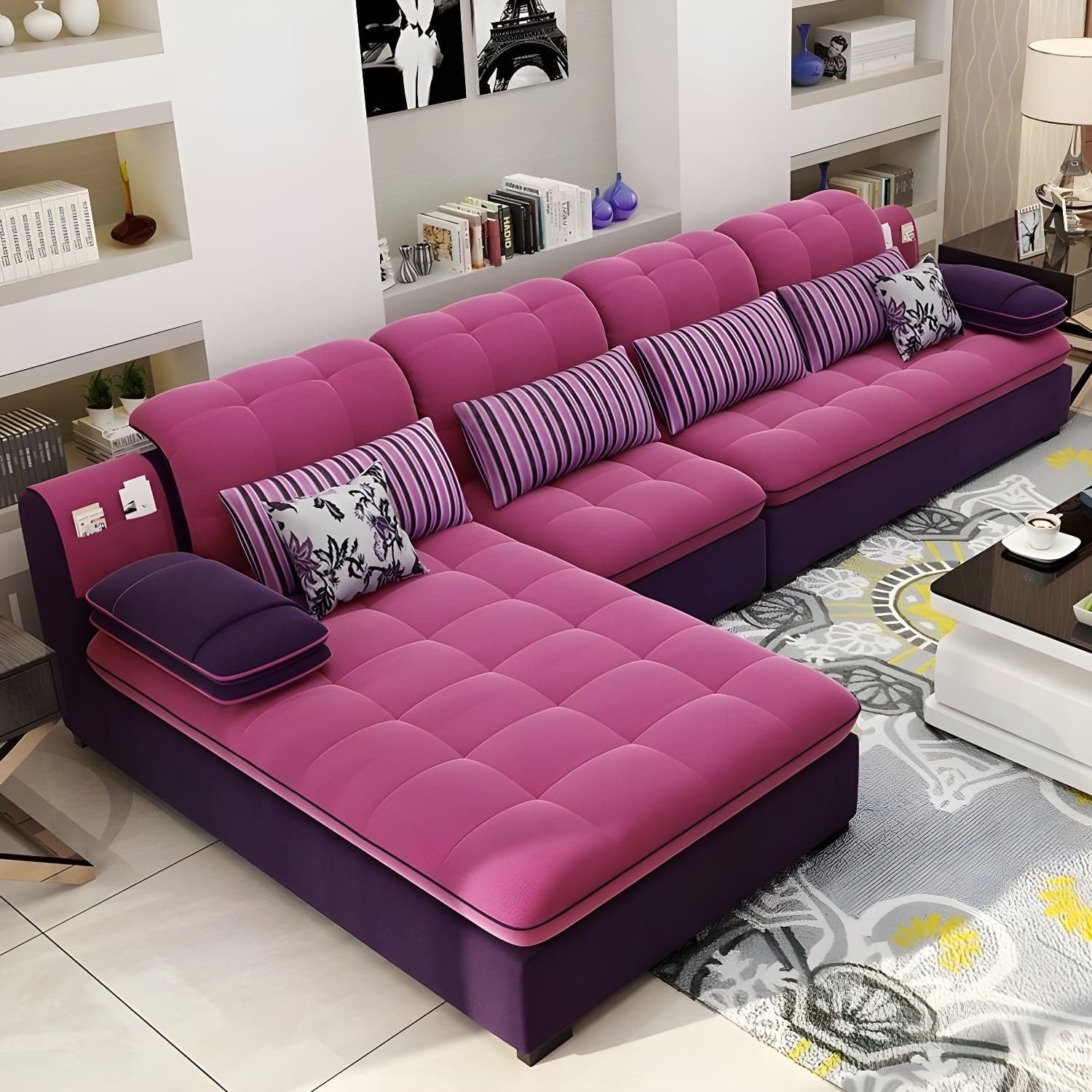 Modern Wood Frame L-Shaped Stationary Sofa Chaise with Adjustable Headrest and Storage Included - image 9