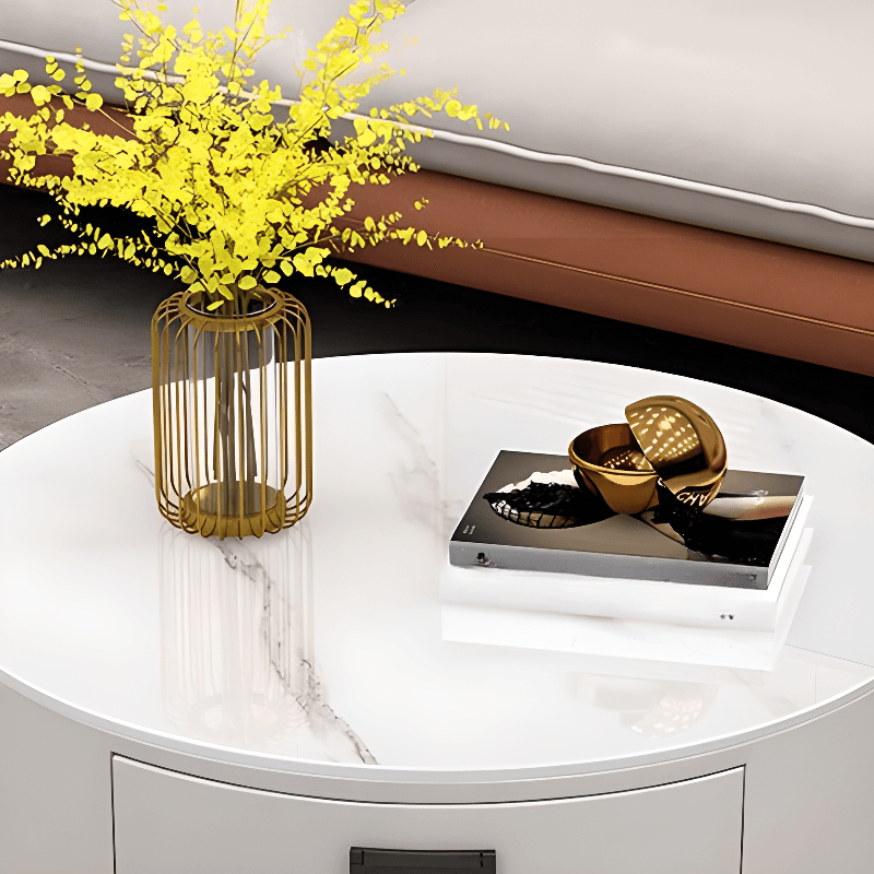 Modern Single Sintered Stone Drum Accent Table with Gray/Chalk Rounded Top and 3 Drawers - image 11