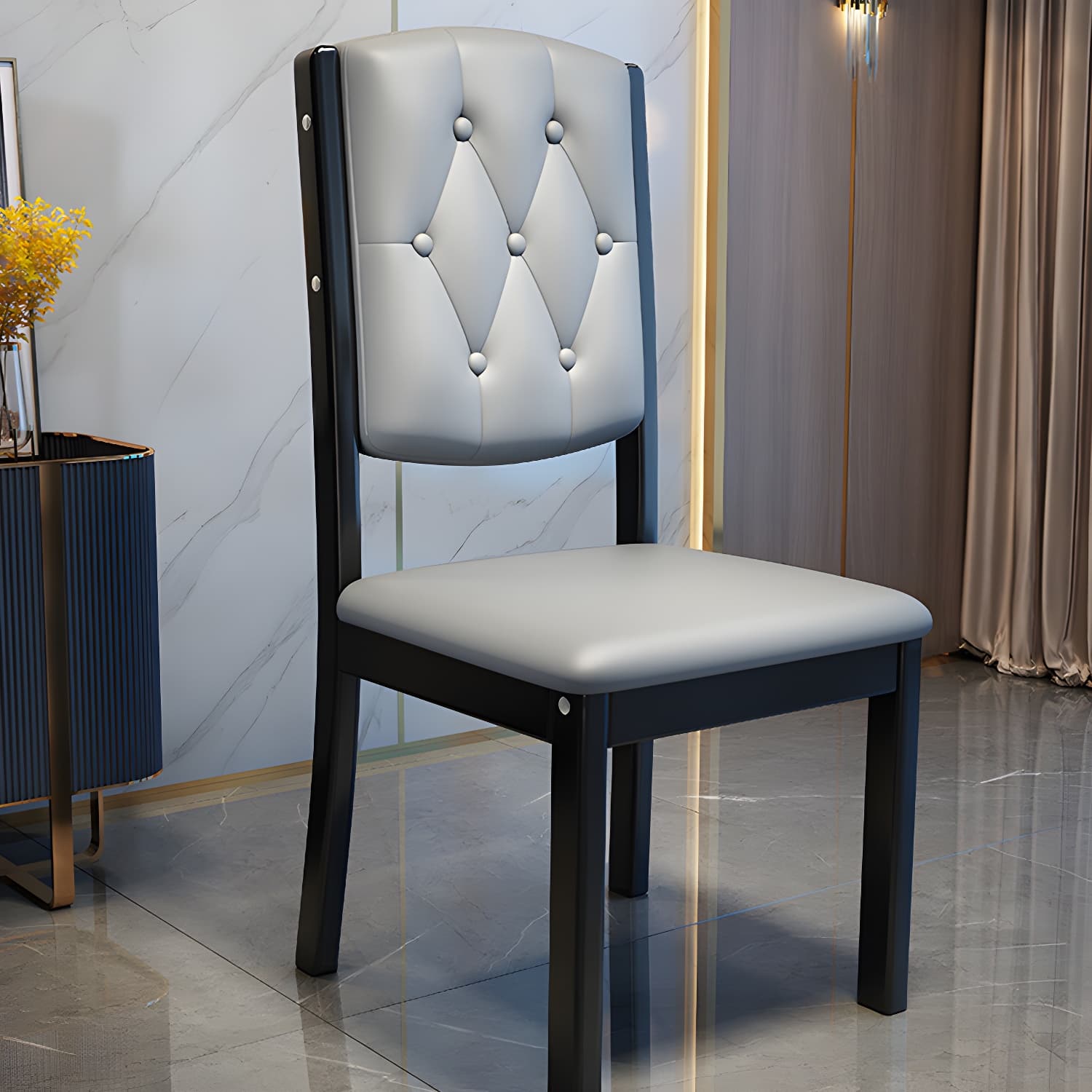 Matte Finish Leather Side Chair with Solid Wood Base for Home - image 19