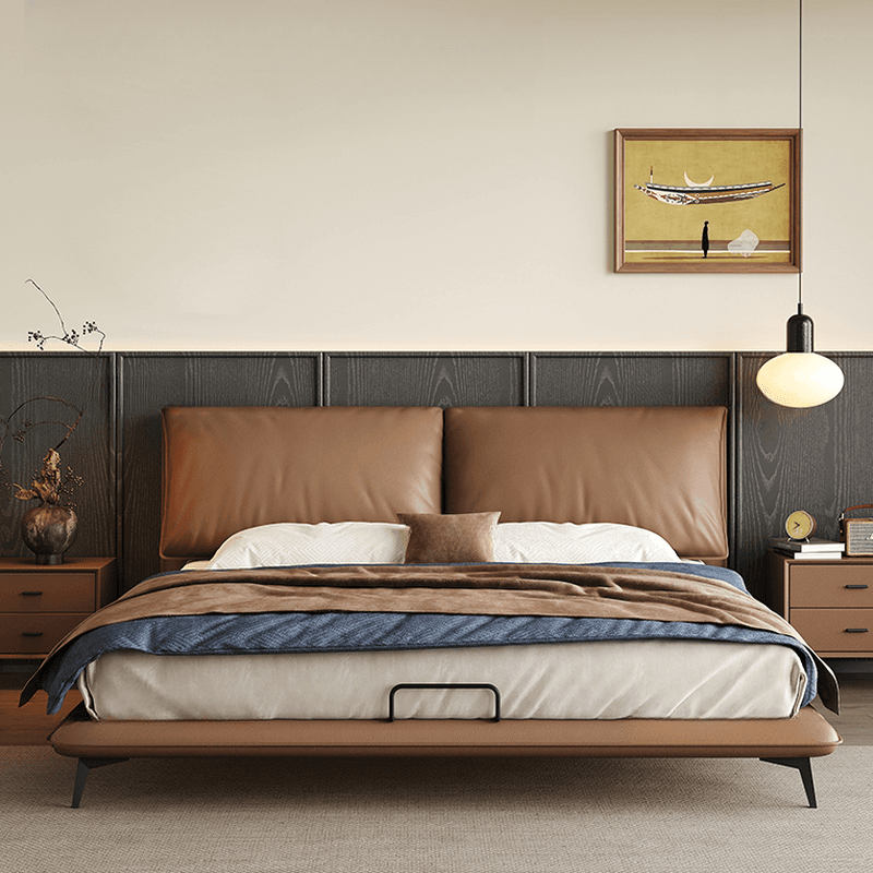 Storage Included Panel Bed with 3 Storage Boxes, Pine Wood Frame, and Sponge Upholstery