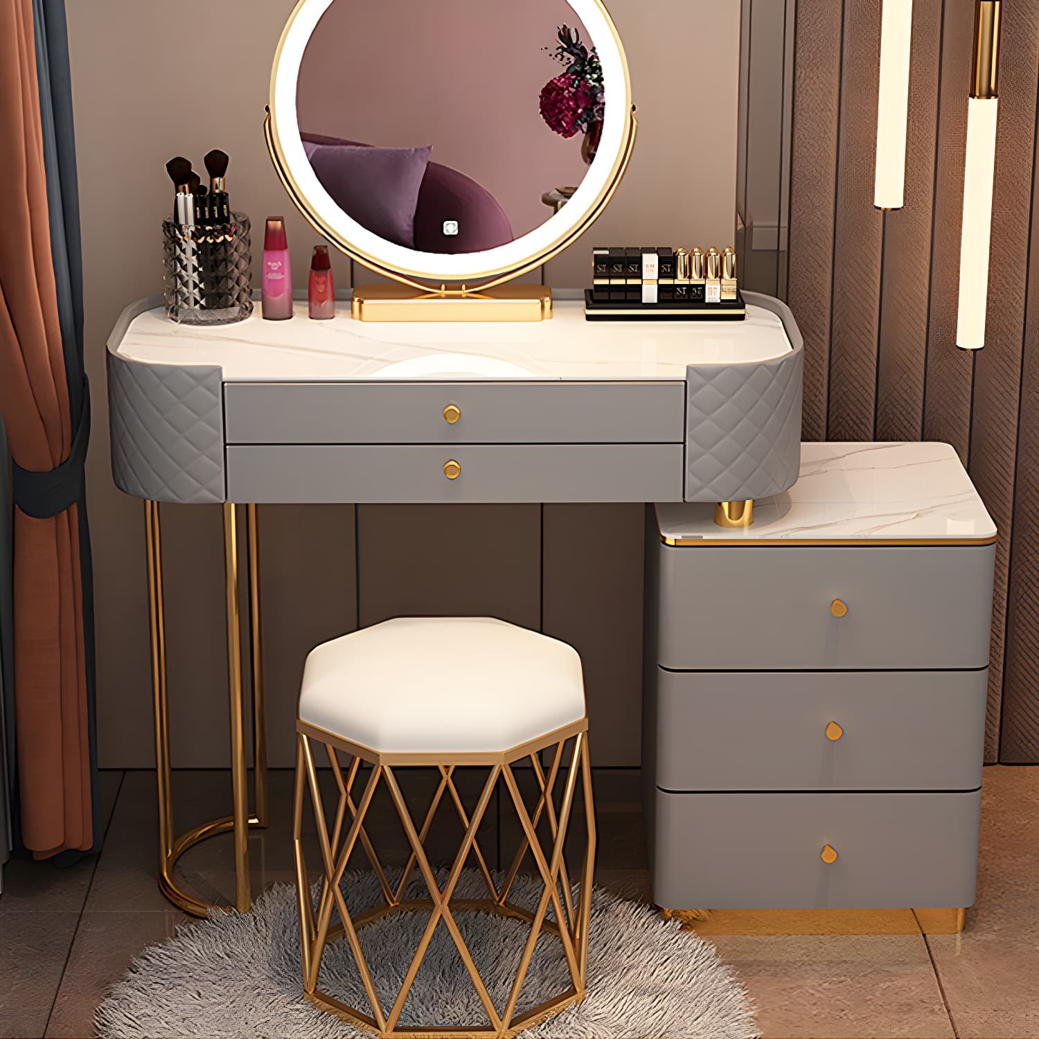 Wood Makeup Vanity Desk Table with Gold Base Storage Makeup Vanity Desk - image 20