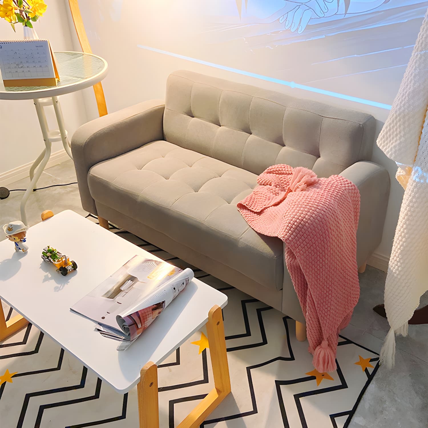 Tufted Fabric Sofa with Four Wooden Legs Square Tufted Sofa for Bonus Room - image 16