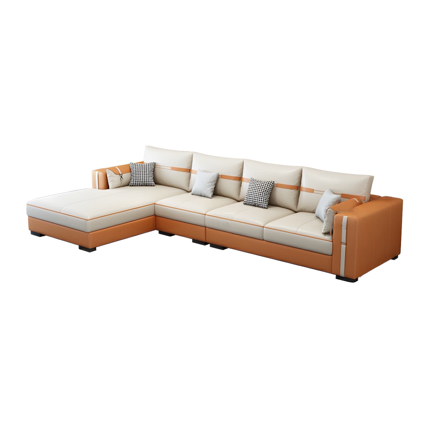 Scandinavian Wood Frame Beige Faux Leather Stationary Sectional Sofa with Cushion Back - image 10