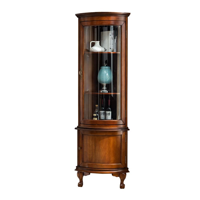 Traditional Medium Brown Corner Accent Cabinet with Wood Countertop and Exterior Shelving - image 5