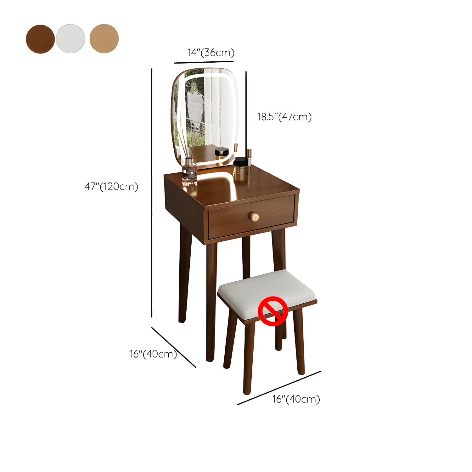 Traditional Bedroom With Drawer Solid Wood Lighted Mirror Make-up Vanity - image 20