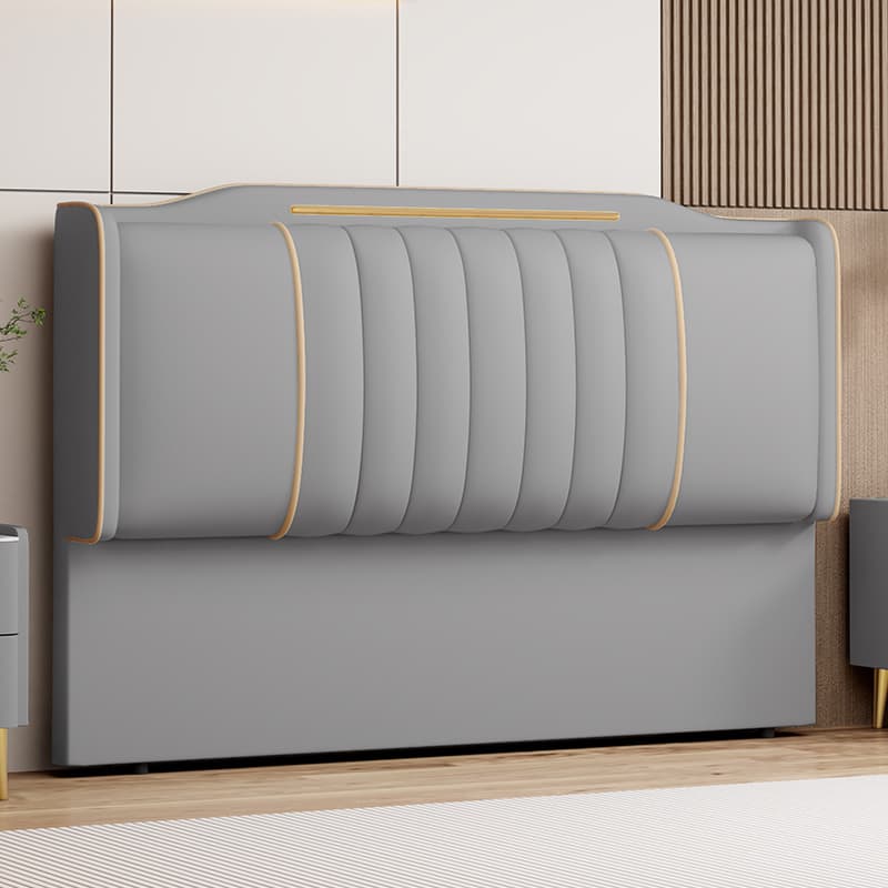 Modish No Distressing Pine Wood Panel Headboard with Camelback Shape for Queen/Full/Twin XL Bed, Featuring Sponge Upholstery and Standard Height