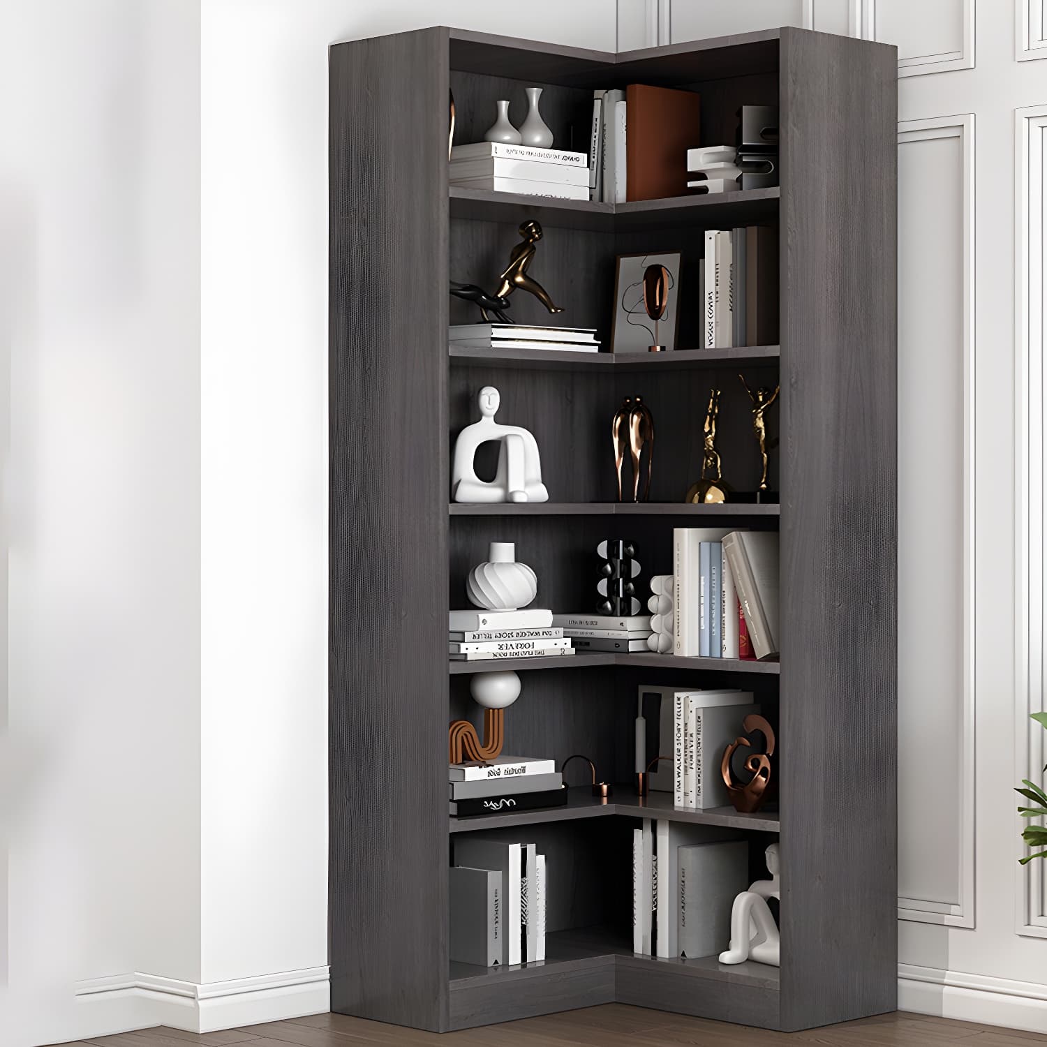 Corner Modern Accent Chest with Wood Counter Top and 6 Open Shelves without Drawers - image 8