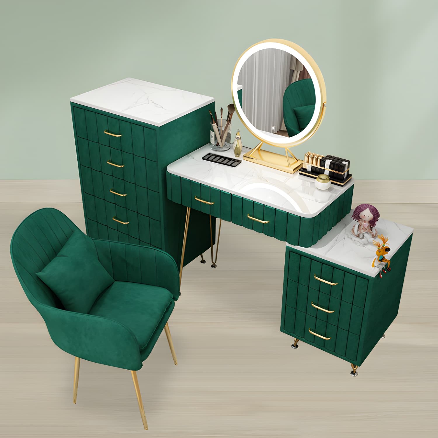 Contemporary With Drawer Wooden Bedroom Lighted Mirror Make-up Vanity - image 7