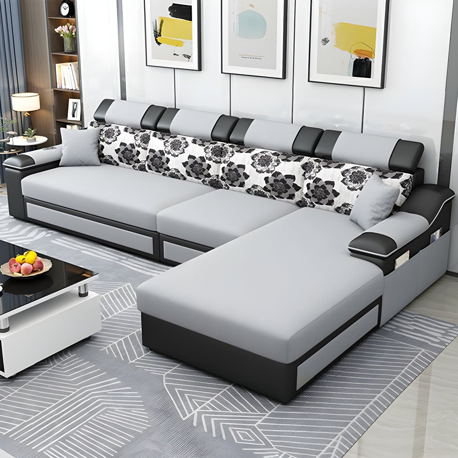 Modern Reversible L-Shape Wood Modular Sofa Chaise with Pillow Top Arm - image 6