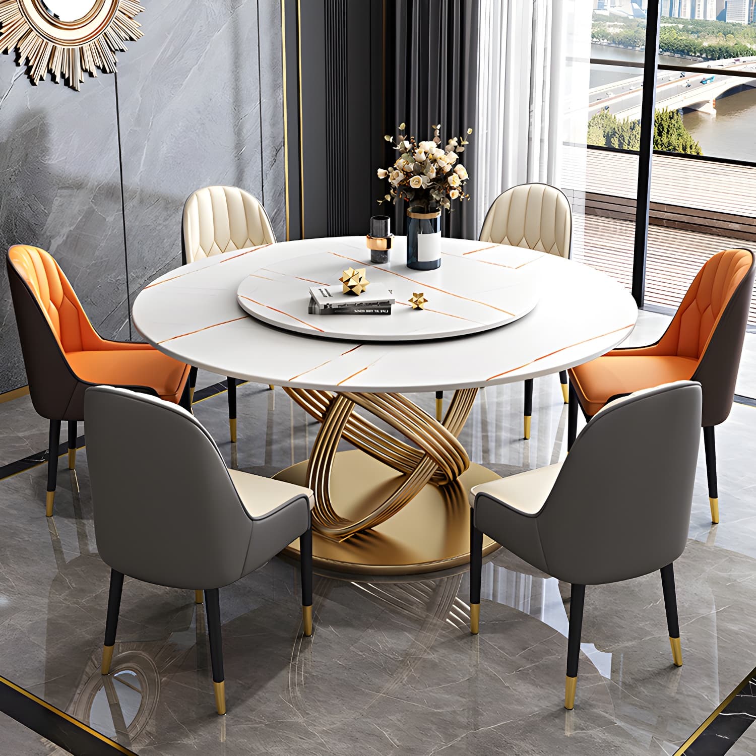 Traditional Luxury Dining Table Round Convertible Dining Table with Pedestal - image 3