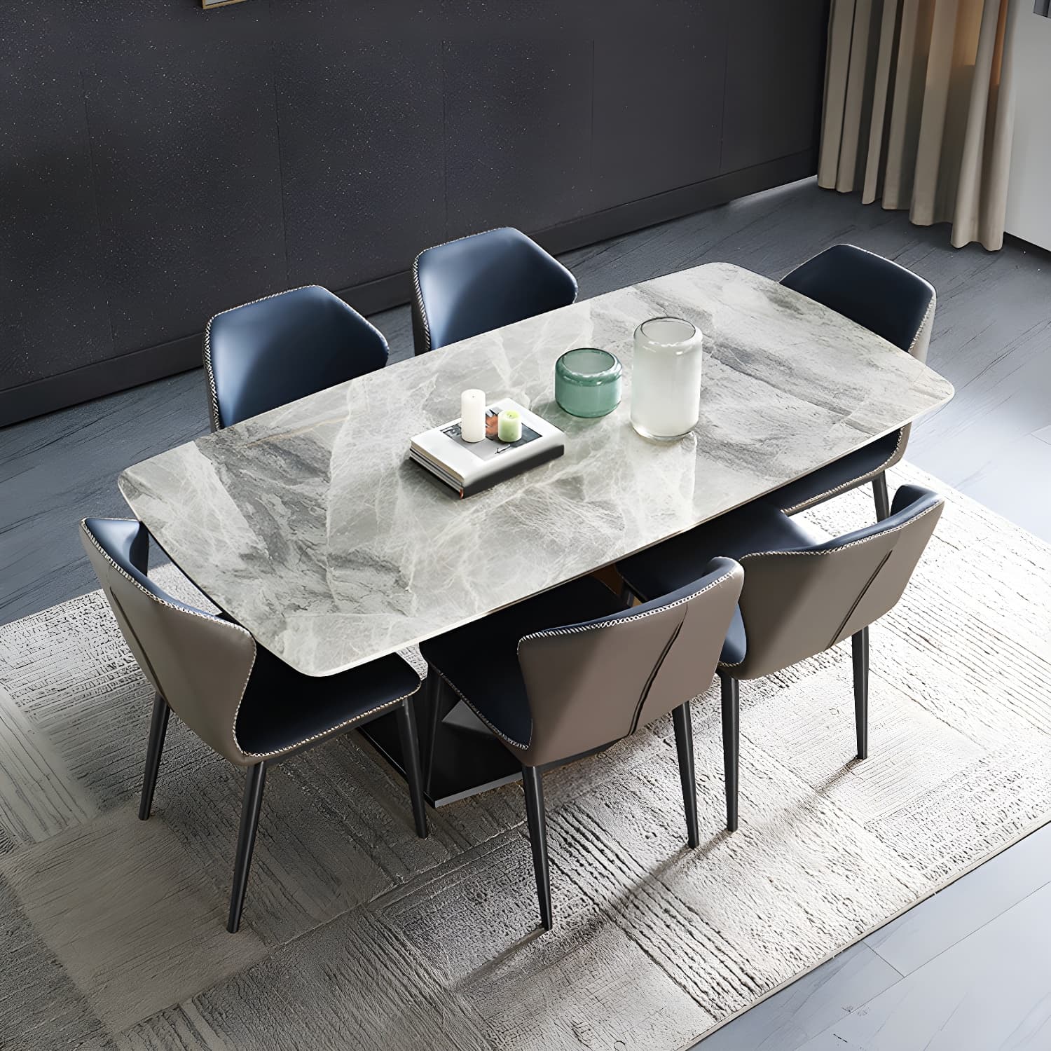 Modern Sintered Stone Top Dining Set Rectangular 1/4/5/7 Pieces Dining Area Table Set
