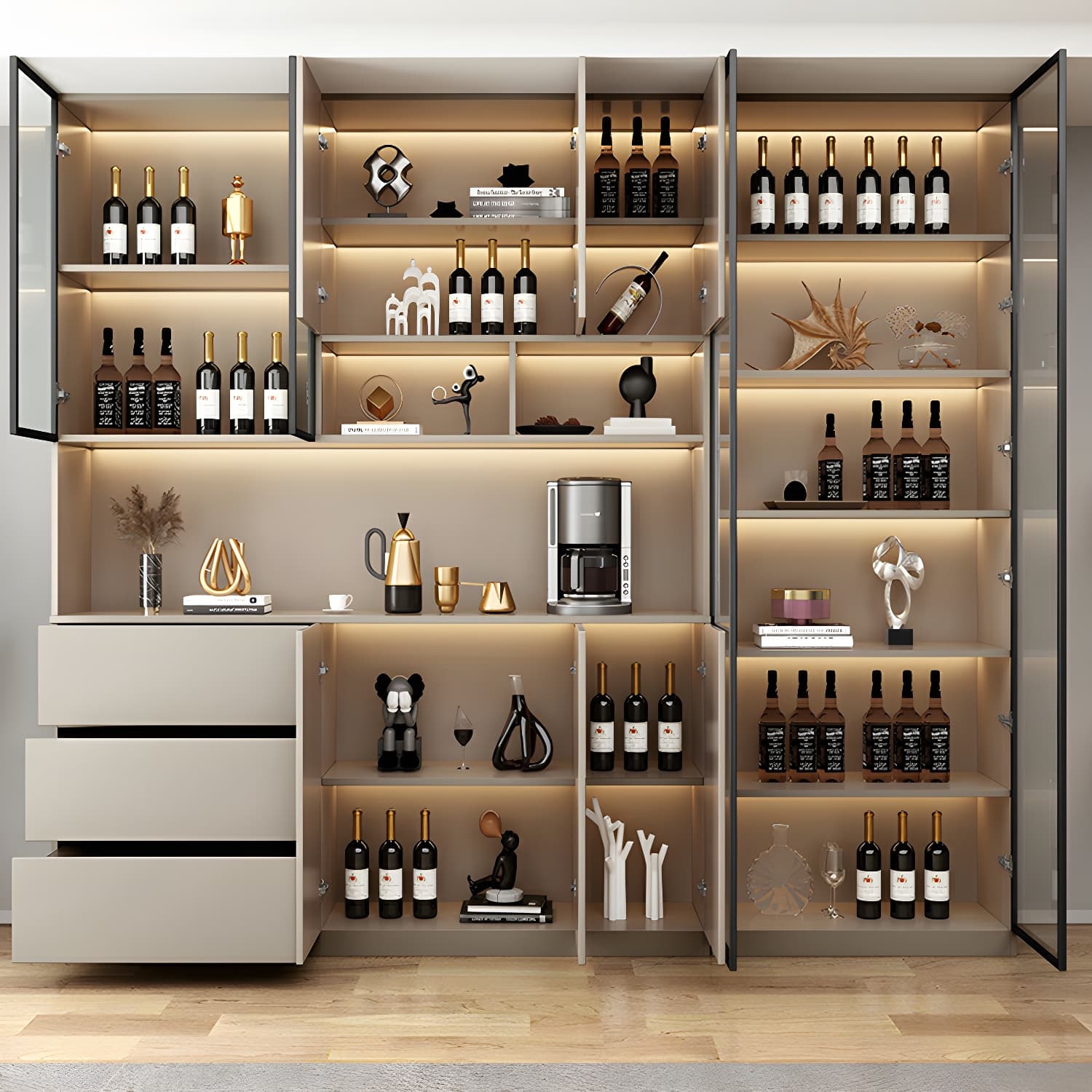 Contemporary Champagne Engineered Wood Shelves Included Sideboard with Doors - image 4