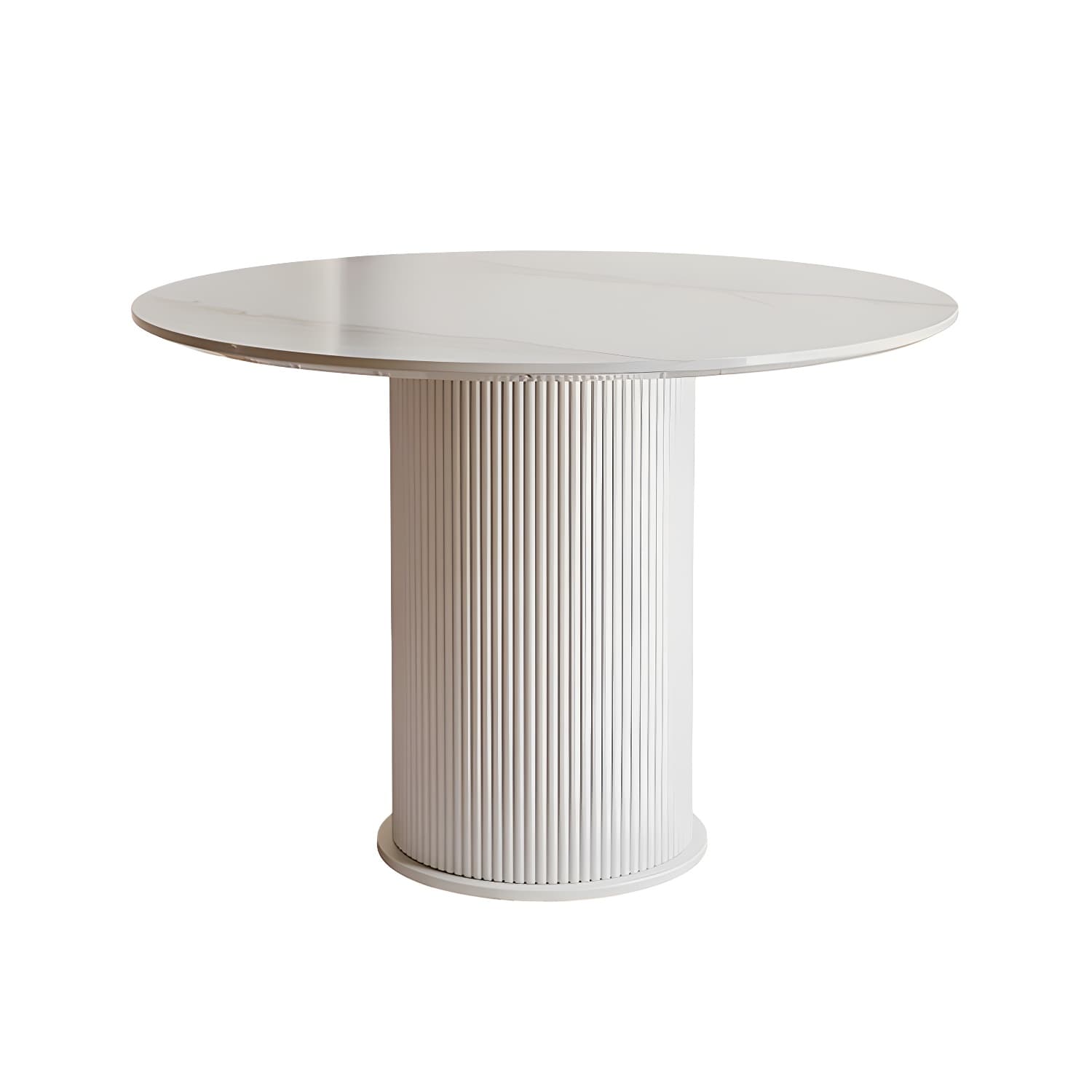 Round White Stone Modern Dining Table with White Steel Pedestal Base Standard Height - image 7