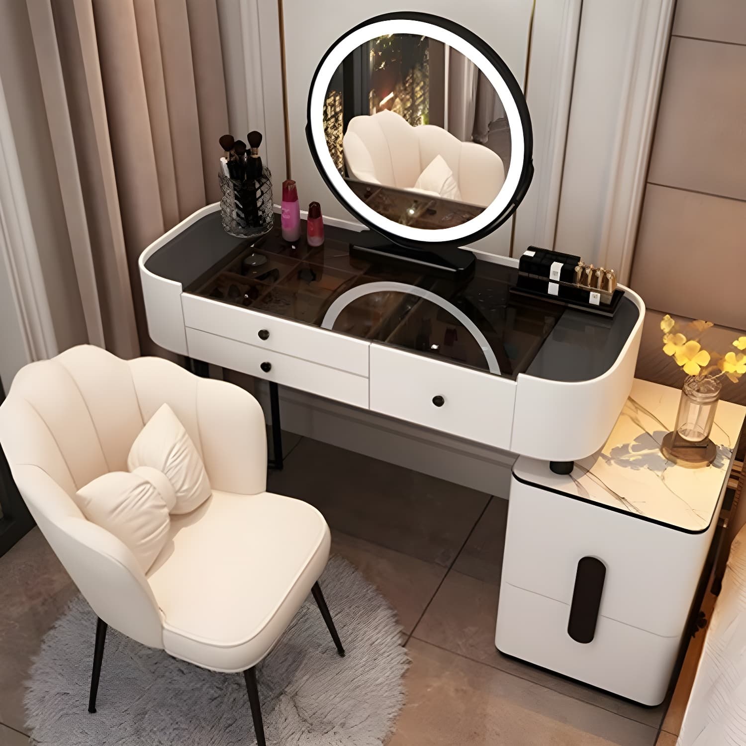 Contemporary Glass Top Vanity Dressing Table With 4/5 Drawers - image 6
