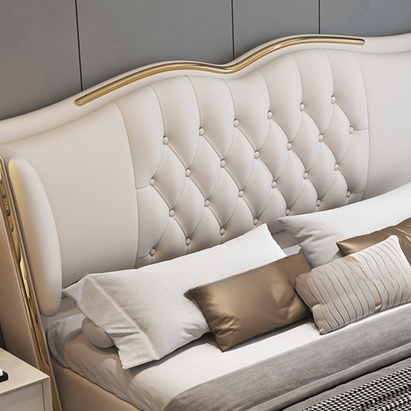 Beige Luxurious Solid Color Storage Bed/Platform Bed with Pine Wood Frame and Button-tufted Design for Living Room - image 4
