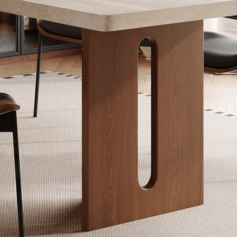Minimalist Rectangular Slate Stone Dining Table Set with Two-sided Pedestal in Ivory - image 7