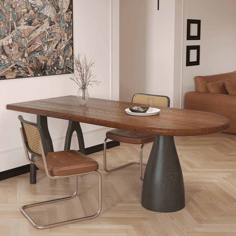Dining Table Set with Asymmetrical Shape, Wood Slab Top, and Three Legs - image 4