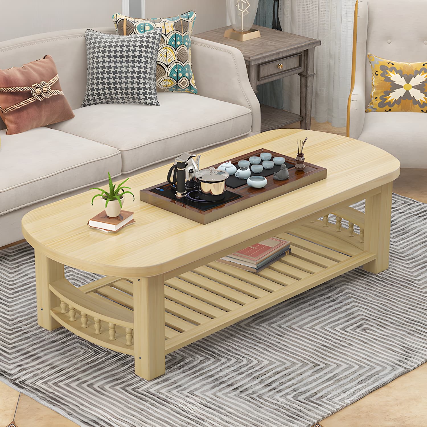 20"H Contemporary Coffee Table Solid Wood Storage Cocktail Table - image 6