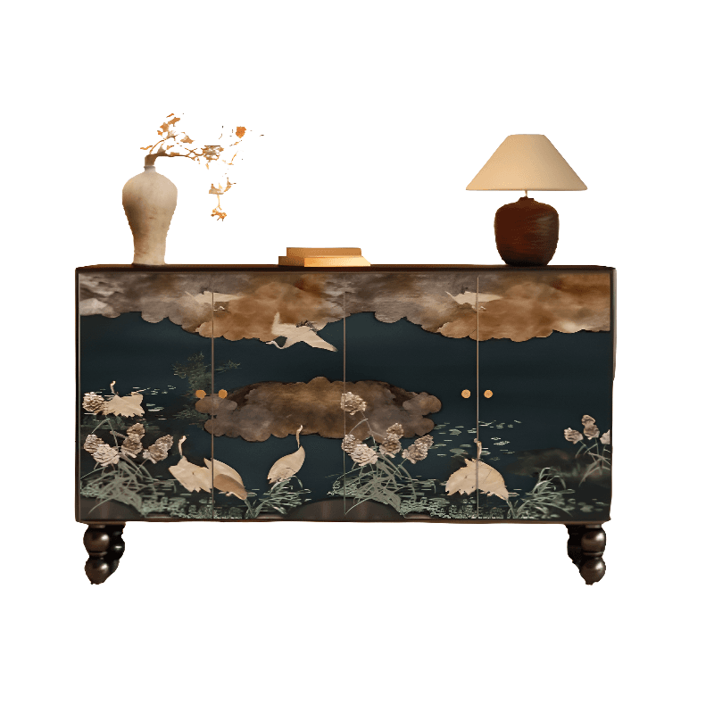 Asian Unattached Scratch-repellent Midnight Black Lumber Utility Storage Cabinet with Pull Knobs & Closet - image 10