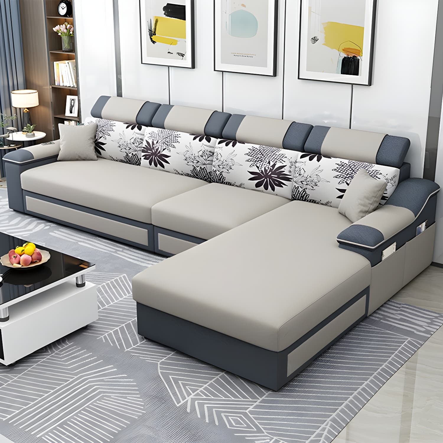 Modern Reversible L-Shape Wood Modular Sofa Chaise with Pillow Top Arm - image 11