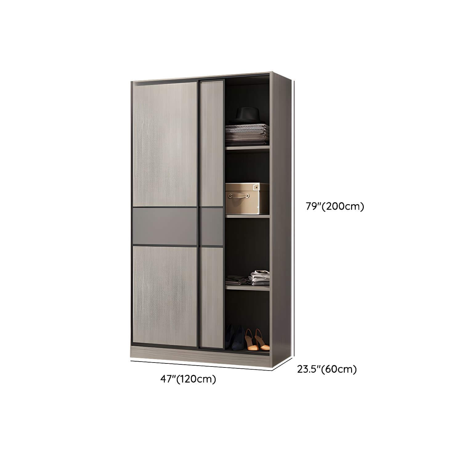 Contemporary Plate Storage Wood Wardrobe with Clothing Rod and Shelves in Light Grey - image 25