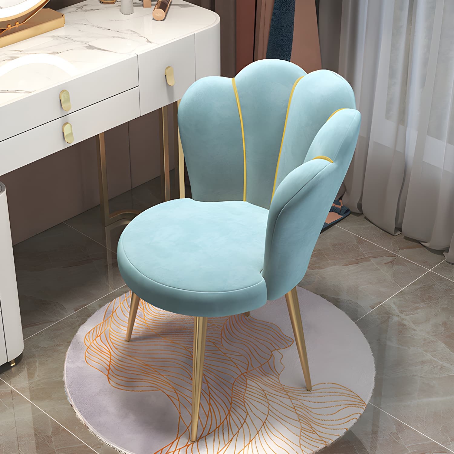 Nordic Metal Dining Room Chair Upholstered Linen Fabric Velvet Armless Single Chair - image 5