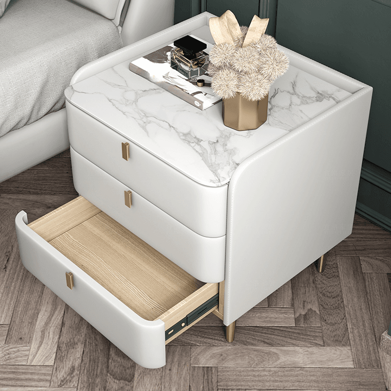 Art Deco 3 Tiers Drawer Storage Bedside Table with Stone Countertop - image 19