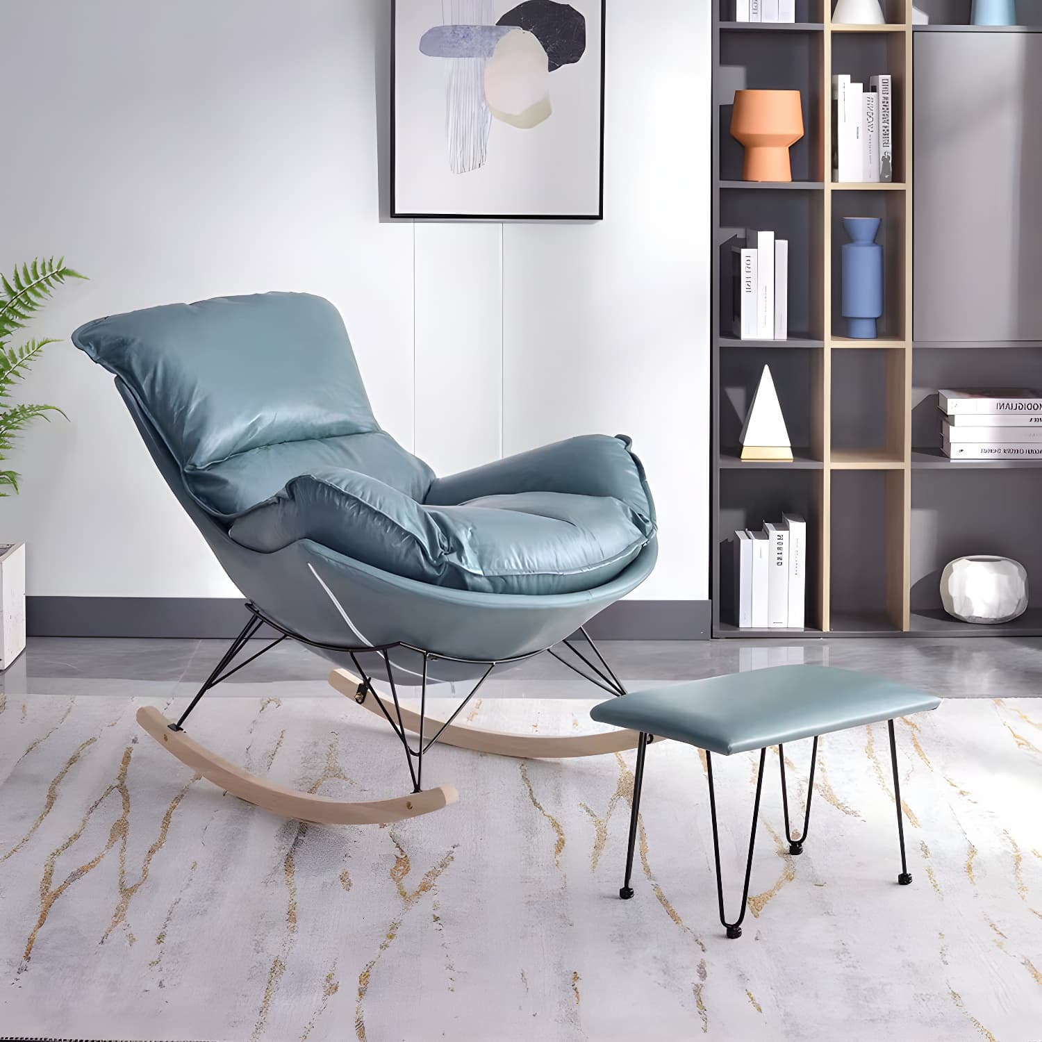 Faux Leather Gorgeous Rocking Chair Removable Cushions Rocker Chair for Living Room