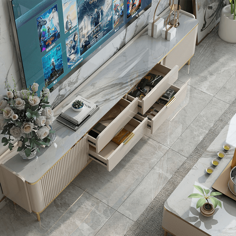 Sintered Stone Rectangular TV Stand for Sitting Room with 4-Drawer/2-Drawer, 2 Cabinets, and Cable Management - image 4