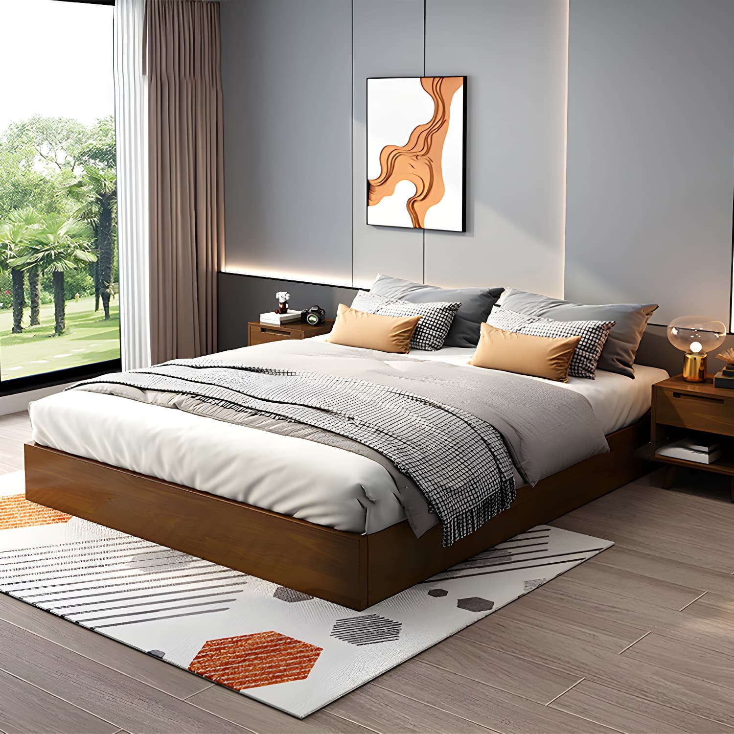 Mid-Century Modern Platform Bed Frame Solid Wood Platform Bed - image 9