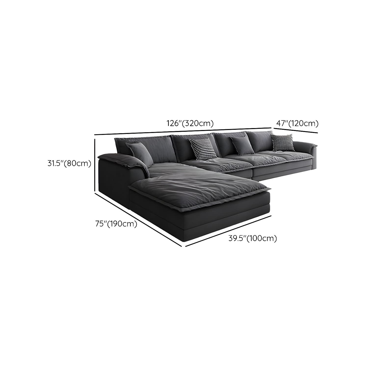 Modern Gray Abrasive Cloth Upholstered Stationary Sectional Sofa with Wood Frame - image 10