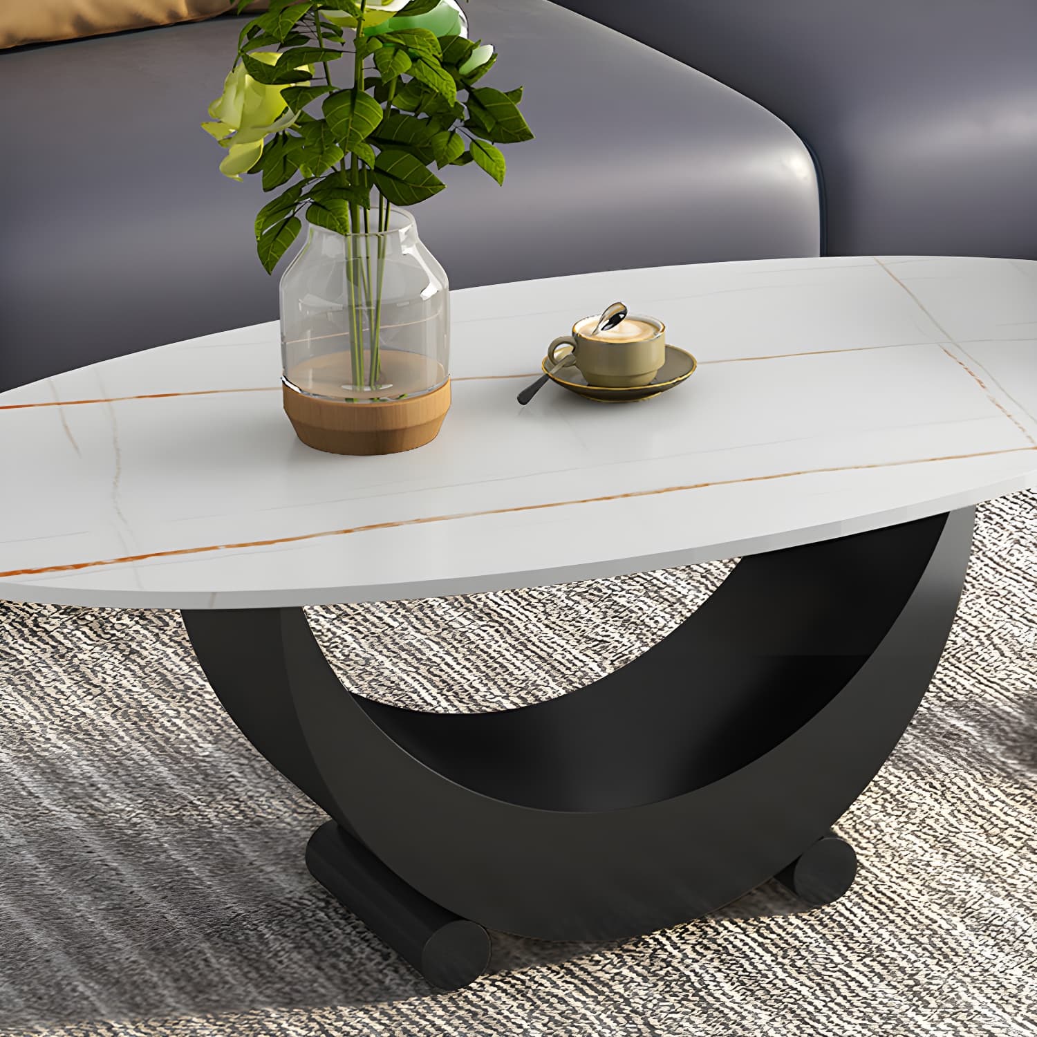 2 Piece Nesting Tables Oval Minimalist Modern Coffee Table Set - image 8