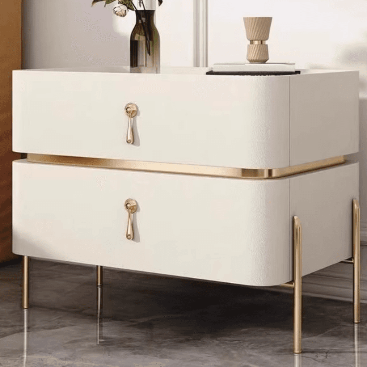 Organic Modern Stone Drawer Storage Nightstand with Leg & 2 Drawers - image 6