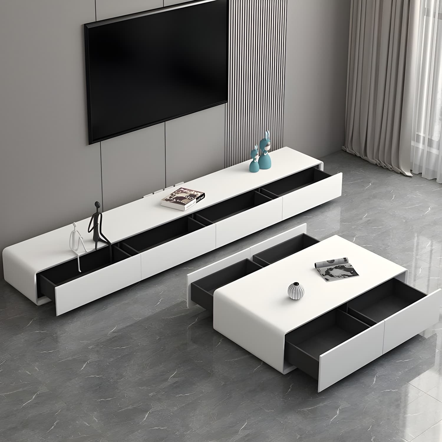 16 - Inch D White TV Console with Glide Drawer Included , Contemporary TV Stand - image 3