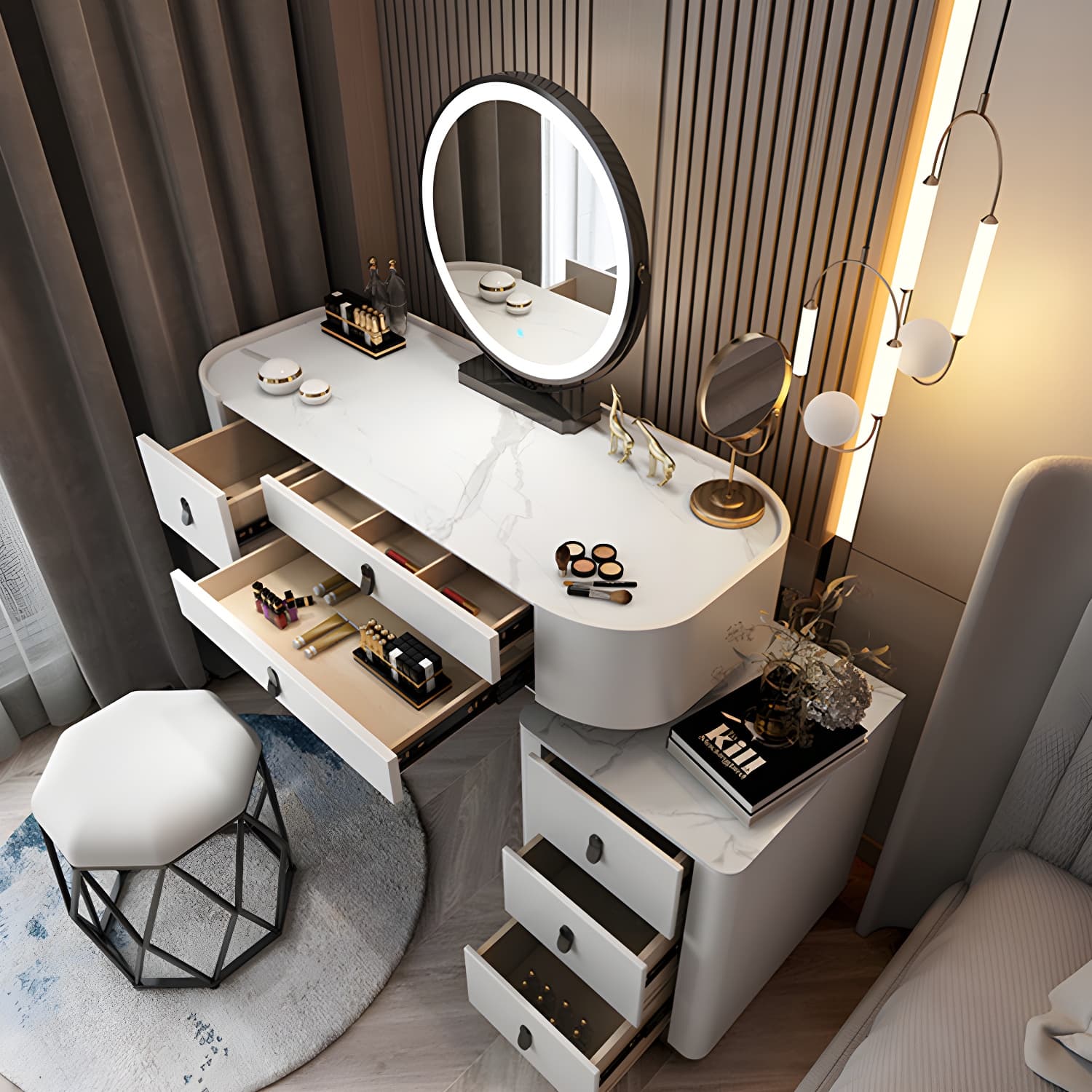 Glass/Stone Make-up Vanity Modern Vanity Dressing Table with Storage Drawers - image 12