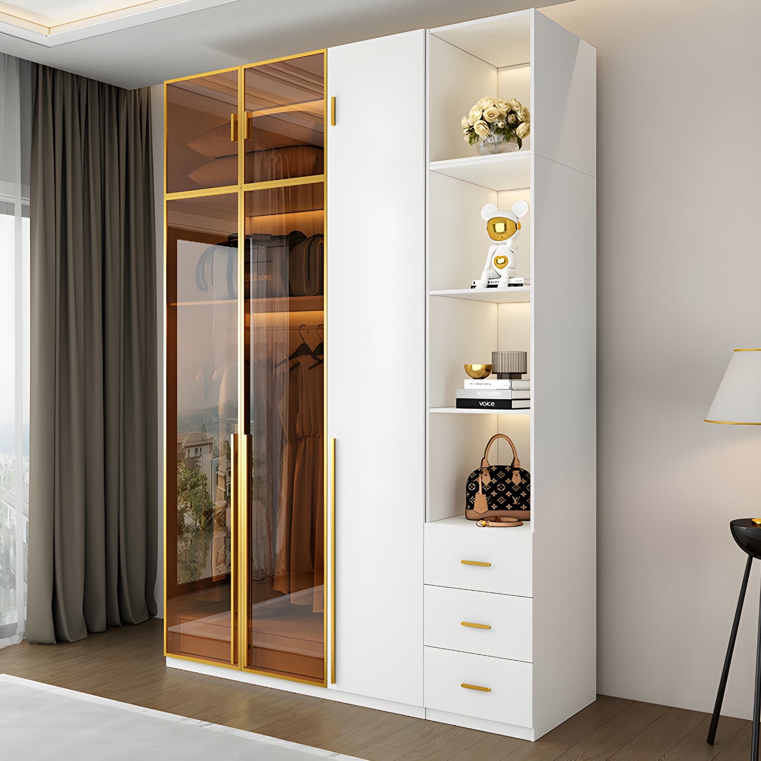 Modern White Wood Frame Wardrobe Armoire Freestanding Wardrobe with Soft Close Drawers - image 10