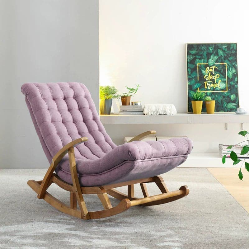Stylish Upholstered Rocking Chair with Natural Wood Legs In Modern Design - image 11