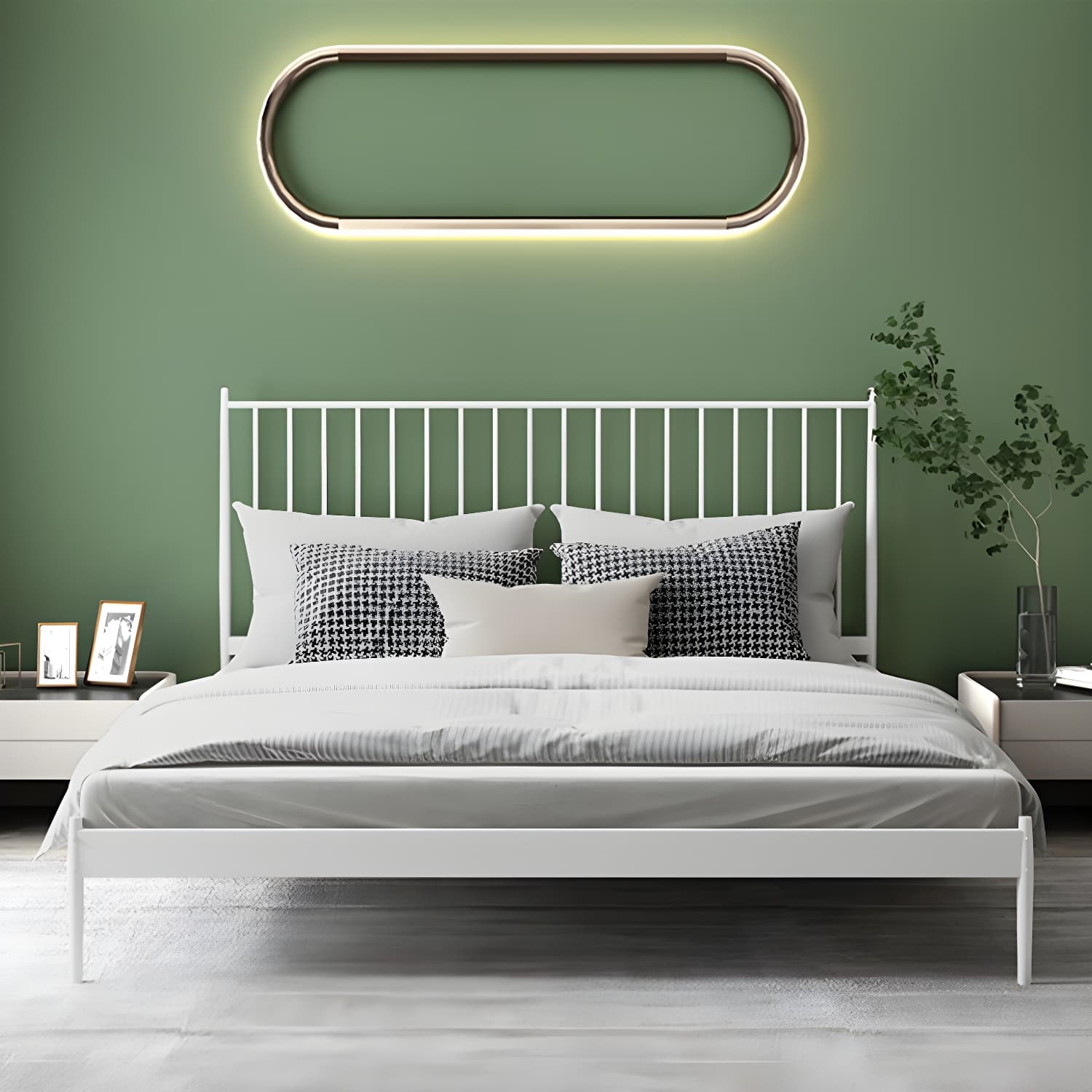 Contemporary Iron Open Frame Bed with Spindle Headboard for Bedroom - image 6