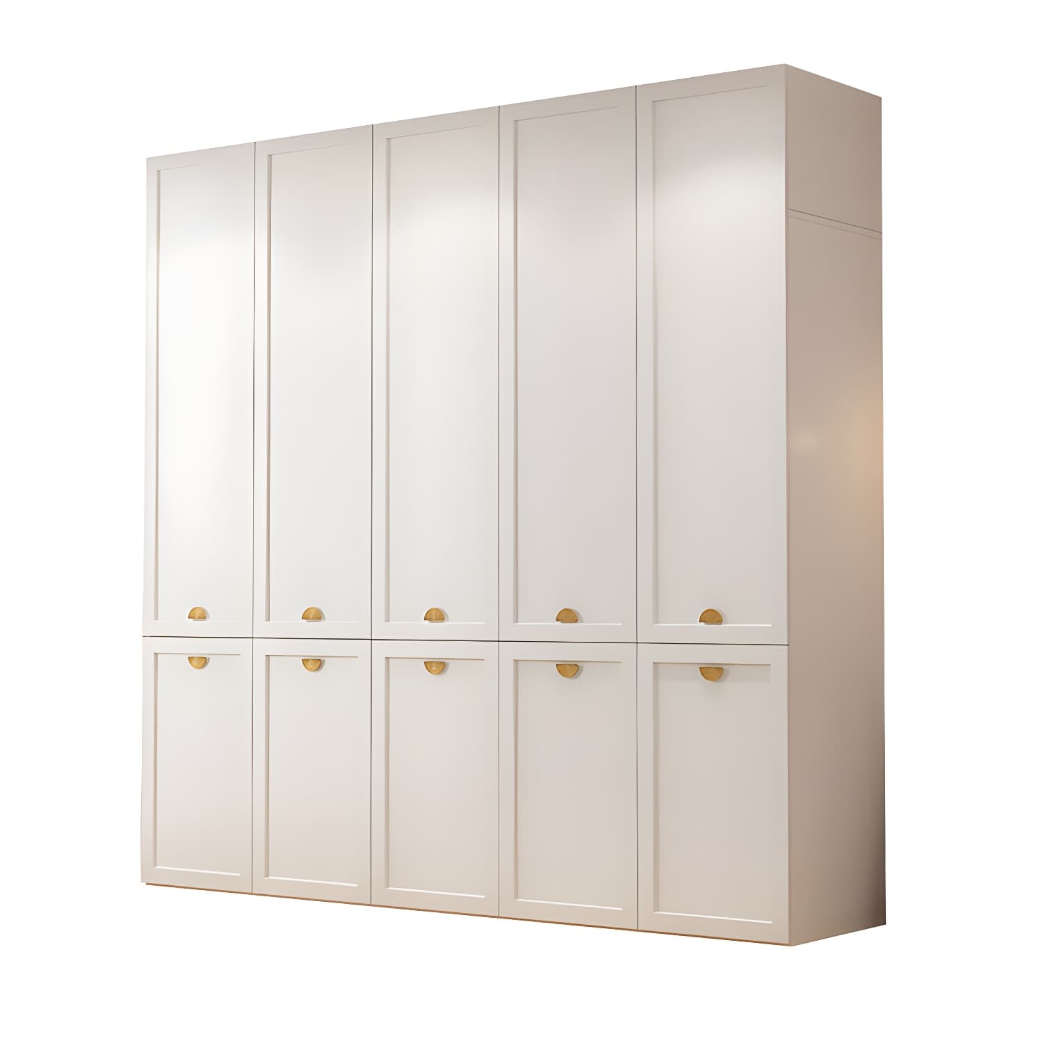 Modern Solid Color Shelves Hinged Doors Cloth Rod Included Cabinet in Beige - image 10