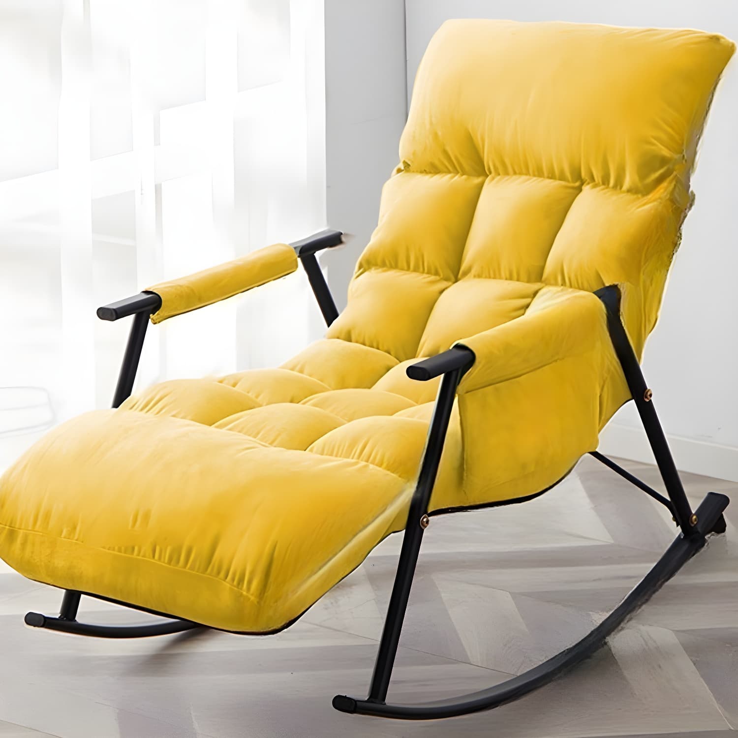 Modern Indoor Rocking Chair Upholstered, Tufted and Custom Fit with slipcover, Metal Legs - image 4