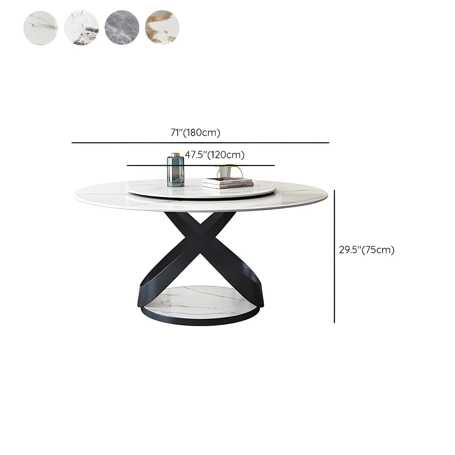 Modern Round Stone Top Lazy Susan Dining Table with Black Steel Pedestal - image 15