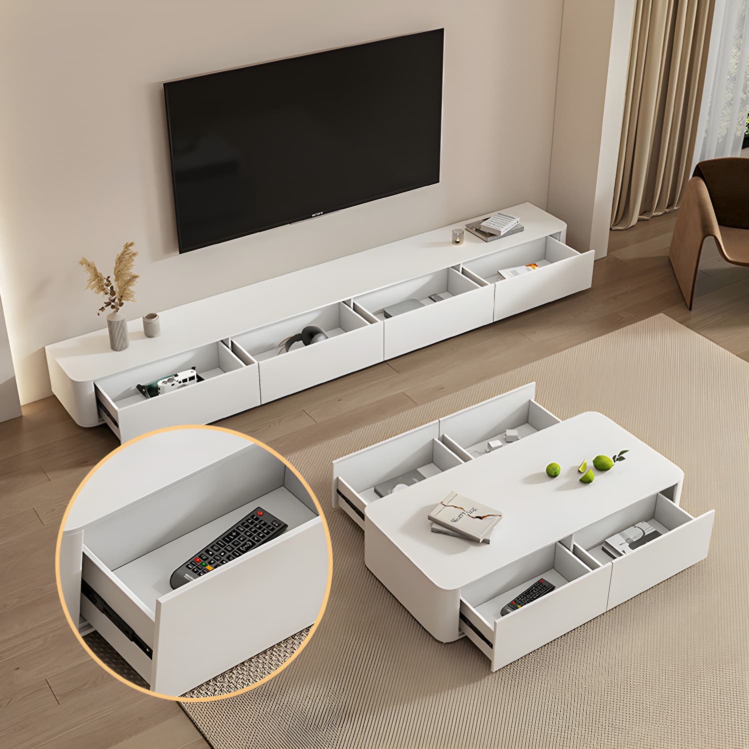 White Wood TV Stand with 2-4 Drawers for Modern Entertainment Centers - image 11