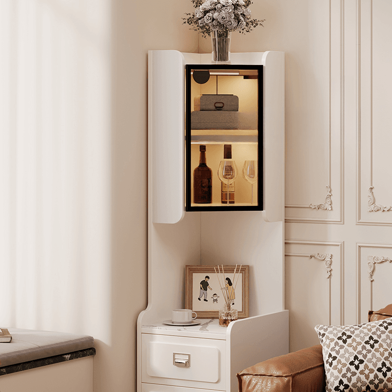 Scratch-immune Accent Cabinet with 2 Exterior Shelves, Sintered Stone Countertop, Glazed Door, Stain Resistant, and LED Lighting - image 4