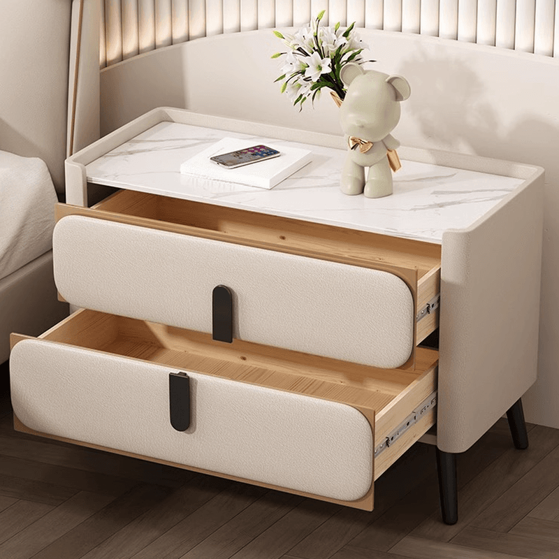 Simplistic Nightstand With Drawer Storage, 2 Drawers, Sintered Stone Countertop, and Leg - image 9