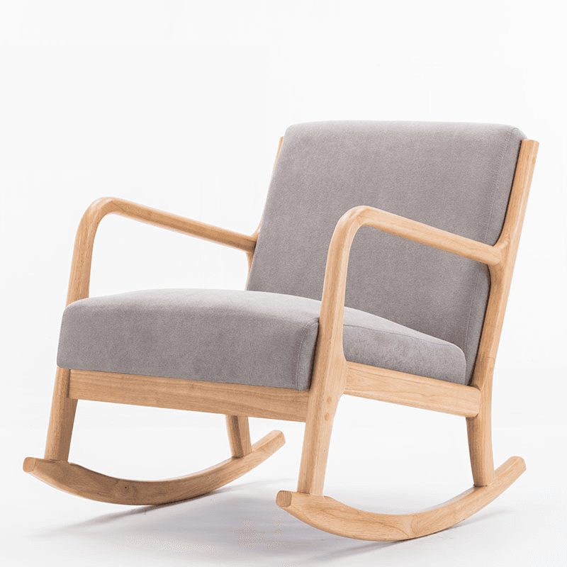 Modern Simple Style Wood Rocking Chair Couch with Cushioned Upholstery & Track Arm