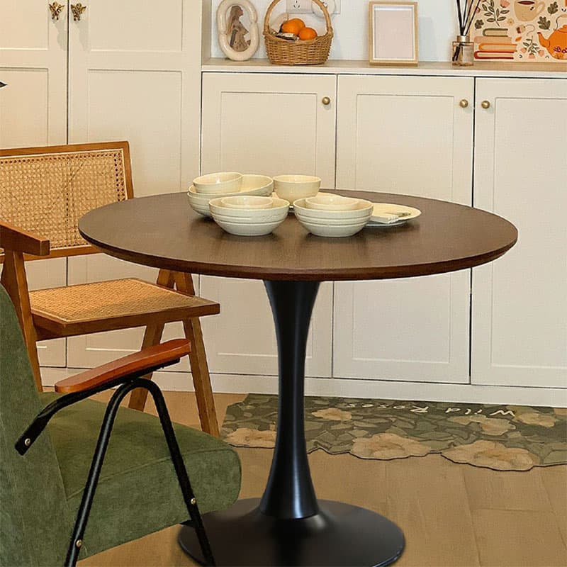 Modern Round Fixed Table Rubber Solid Wood Standard Height Dining Table for Seats 2 - image 7