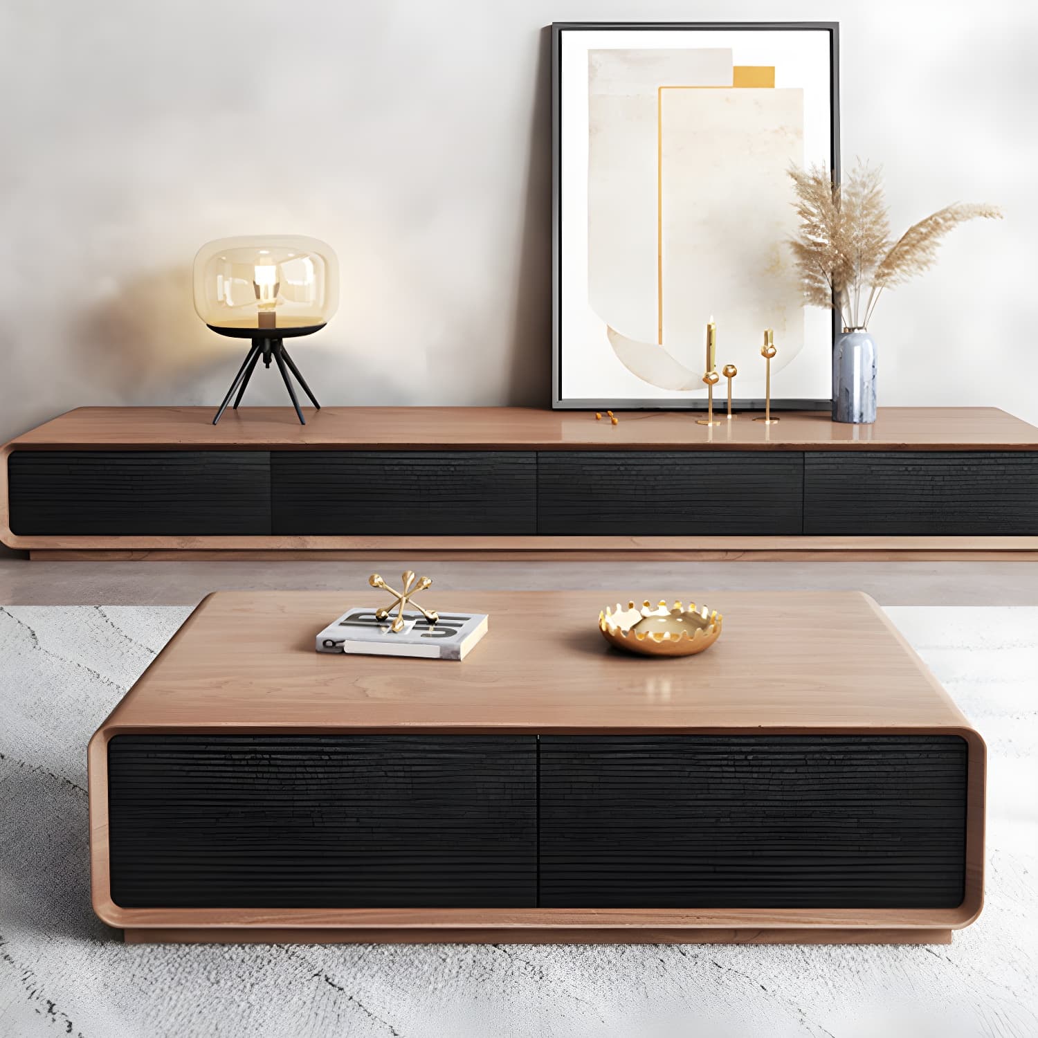 Brown Wooden TV Stand with Drawers and Soft Close Drawer Glides