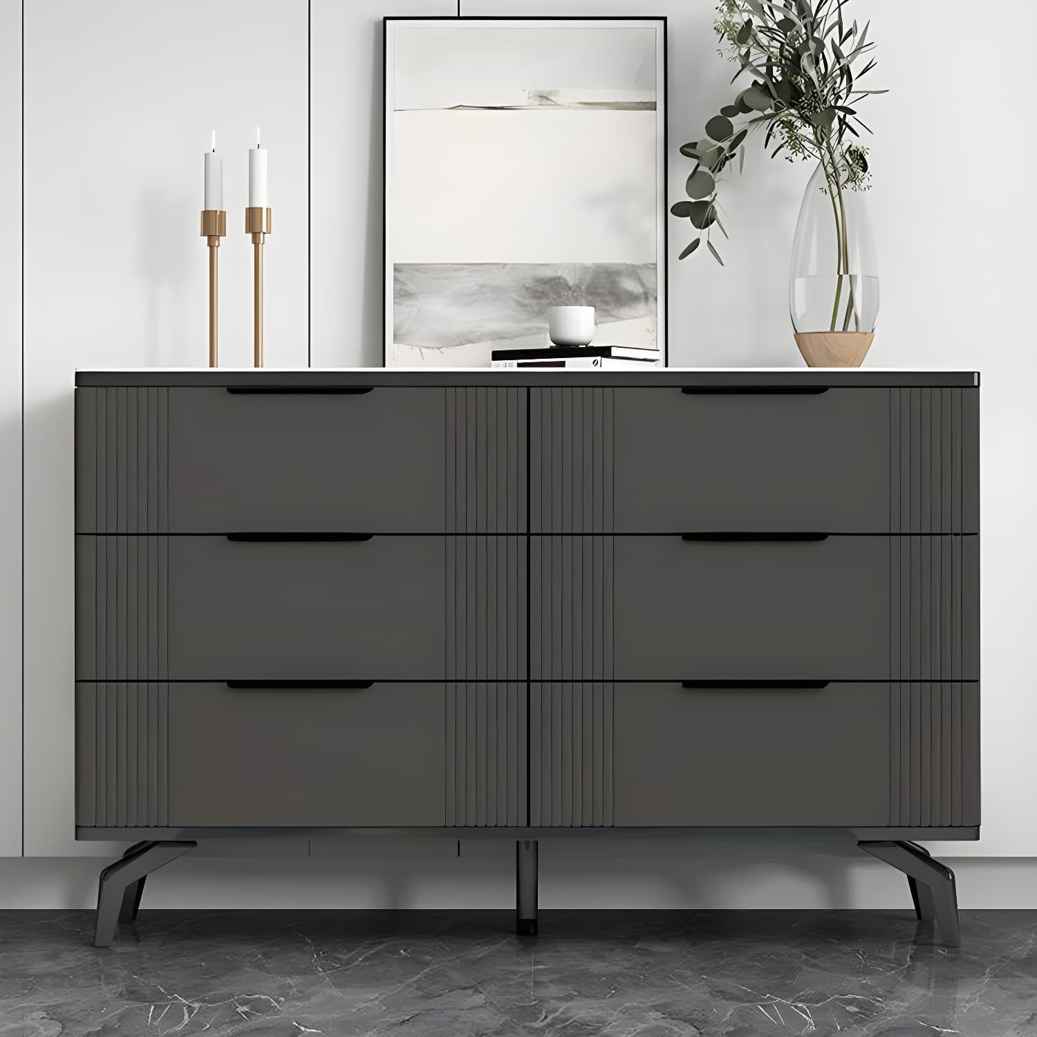 Drawers Included Modern Chest with Stone Countertop and Metal Legs - image 3